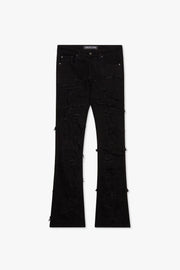 "OBLIVION" BLACK STACKED FLARE JEAN by Valabasas
