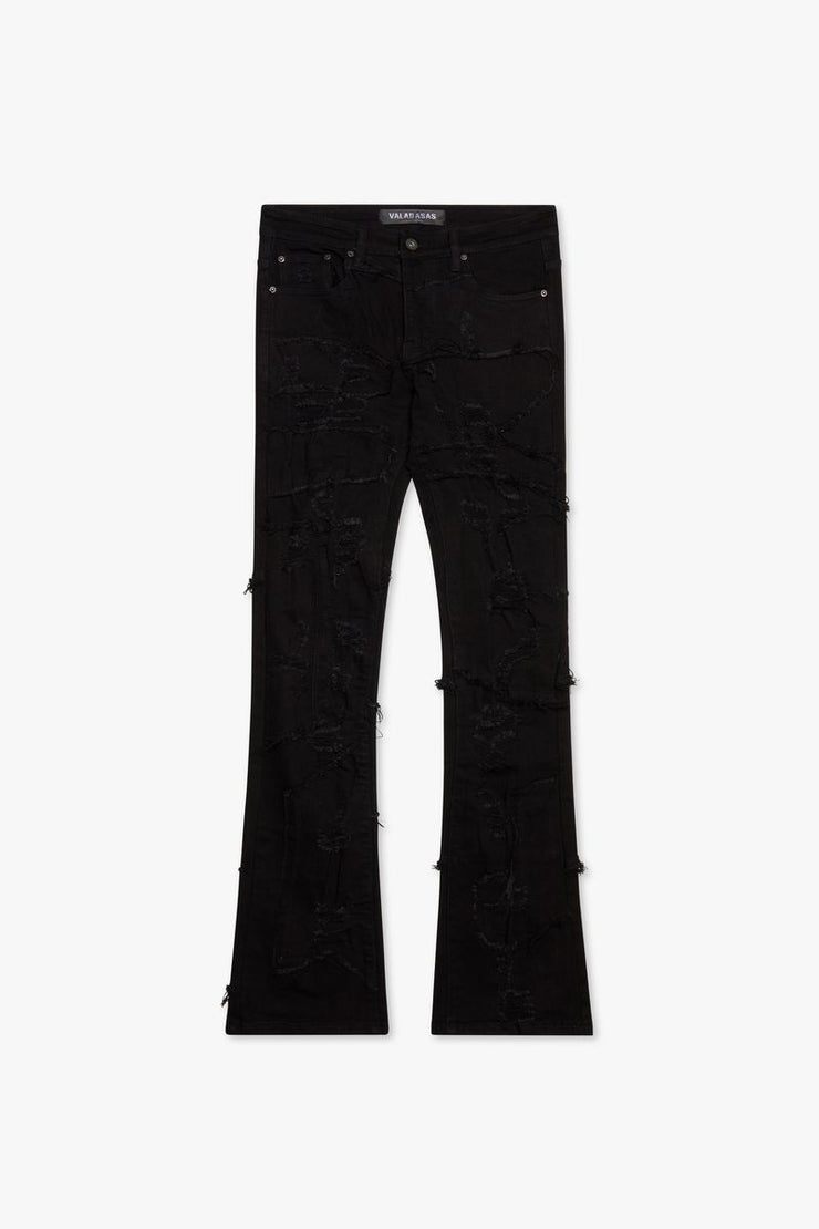 "OBLIVION" BLACK STACKED FLARE JEAN by Valabasas