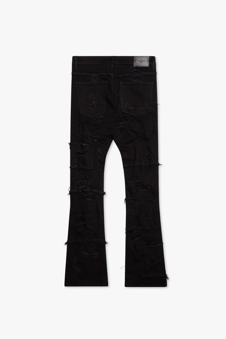 "OBLIVION" BLACK STACKED FLARE JEAN by Valabasas