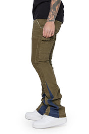"ALPHA" OLIVE BLUE STACKED FLARE JEAN by VALABASAS