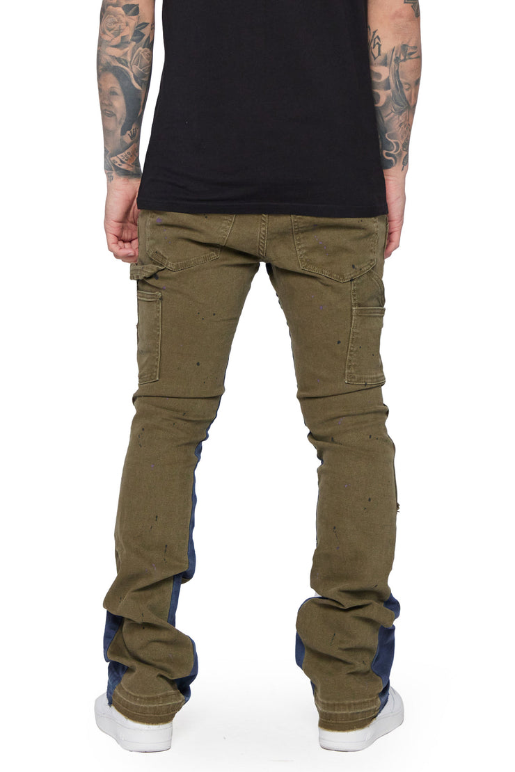 "ALPHA" OLIVE BLUE STACKED FLARE JEAN by VALABASAS