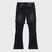 DISTRESSED STRAP CARGO FLARE DENIM BLACK HOMME FEMME