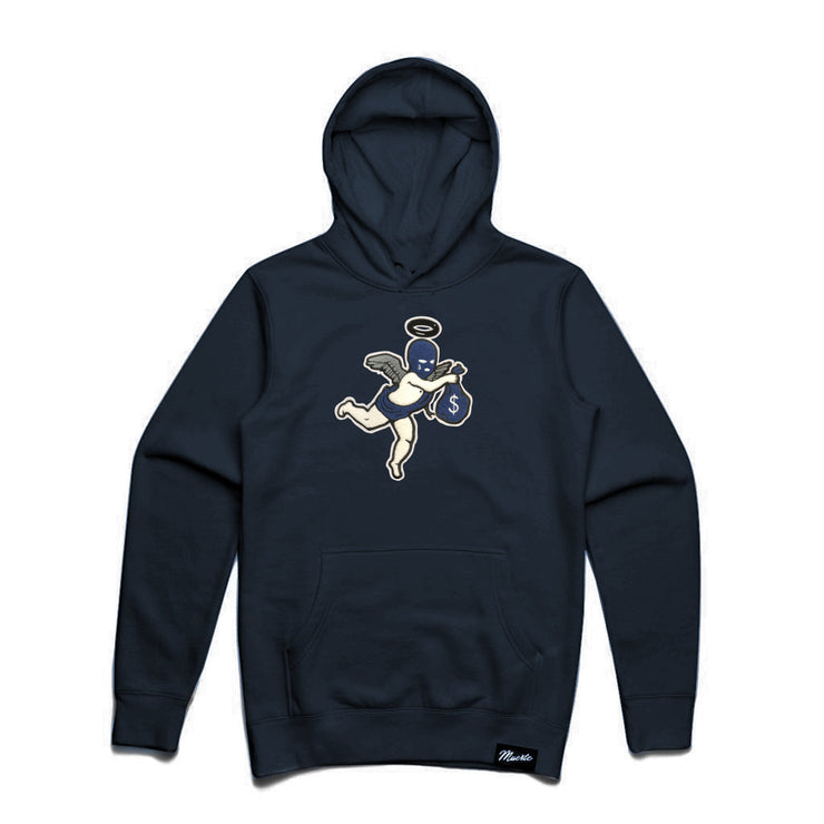 Navy Get Money Ski Mask Angel Chenille Patch Hoodie HW QS